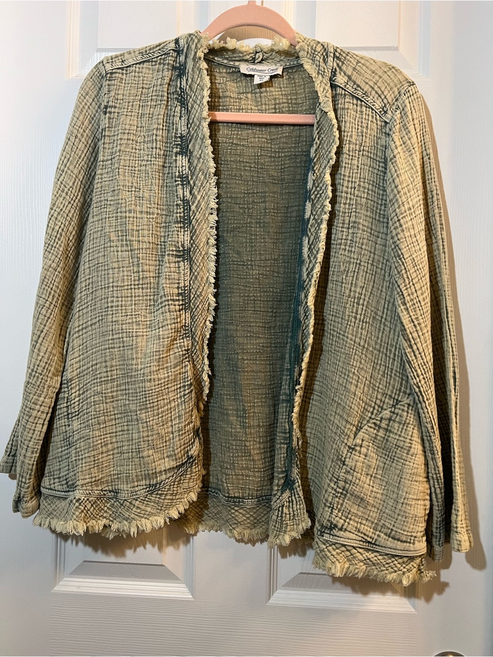 Coldwater Creek Sage Green Open-Front Textured Jacket